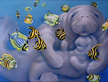 Madonna and Child with Angels - manatees and angel fish by Marcia Perry